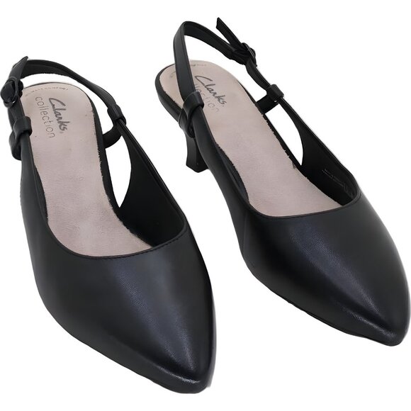 Clarks Keply Vine Pointed Slingback Pumps Black Leather Women's US 8W - Picture 1 of 6
